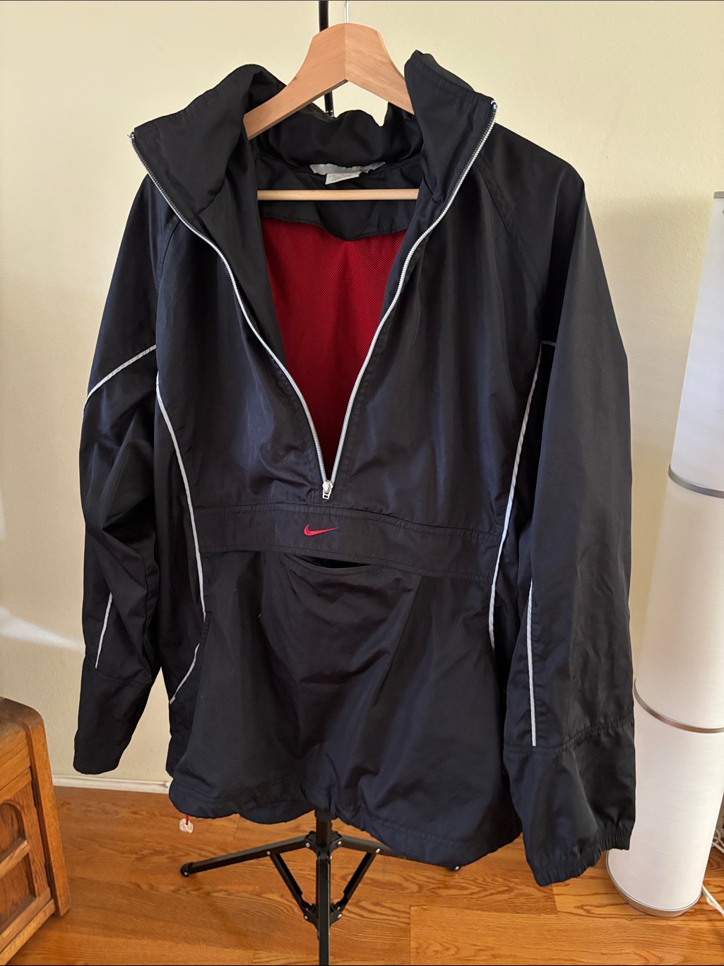 Nike Black Windbreaker Anorak With Red Interior